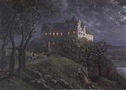 Oehme, Ernst Ferdinand Burg Scharfenberg by Night Sweden oil painting artist